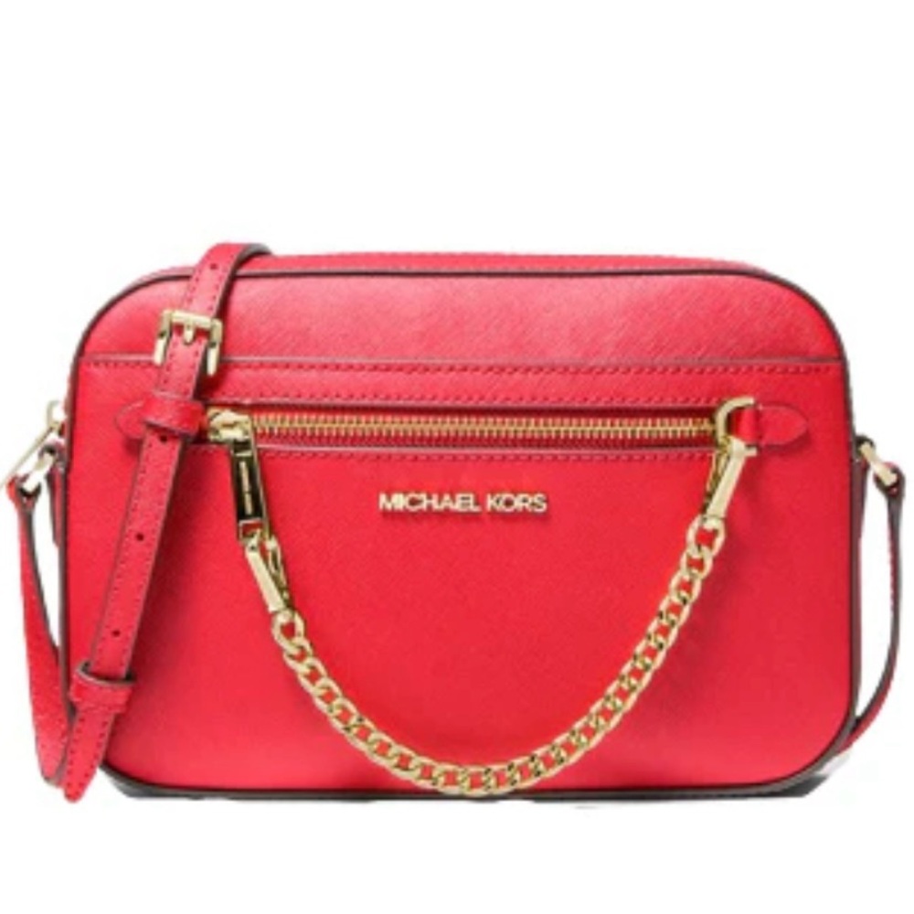 Michael Kors Vibrant Red Crossbody Bag with Gold Accents